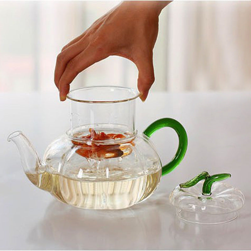 Pumpkin Striped Glass Tea Pot