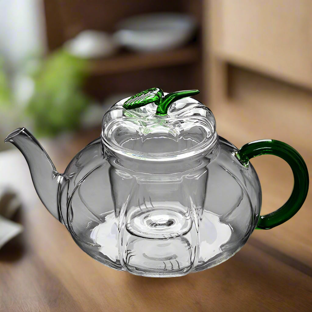 Pumpkin Striped Glass Tea Pot
