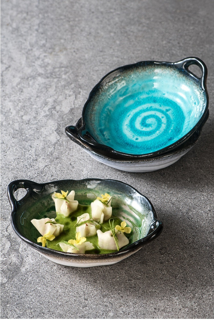 Crackle Glaze Binaural Serving Bowl