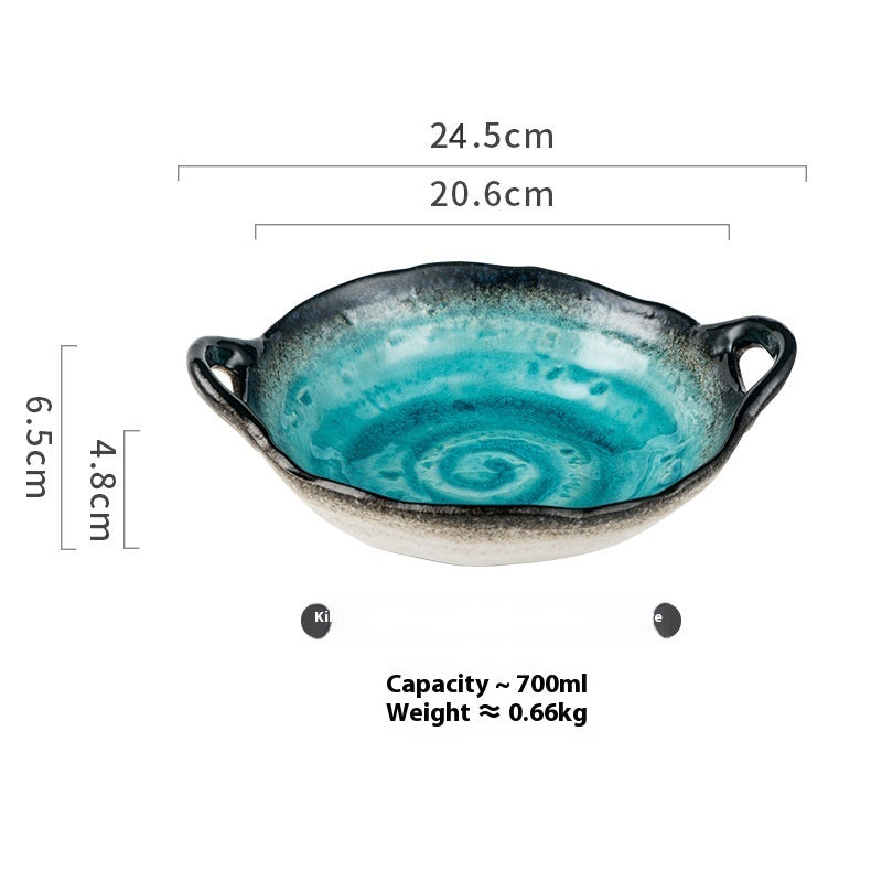 Crackle Glaze Binaural Serving Bowl