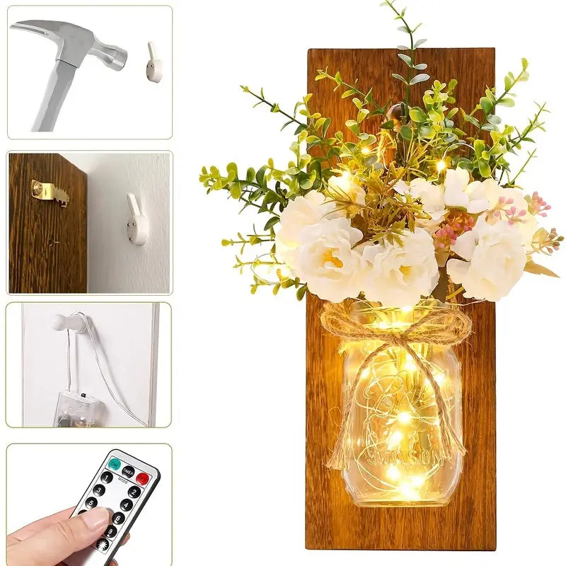 2pcs Set Rustic Wall Decor with LED Fairy Lights