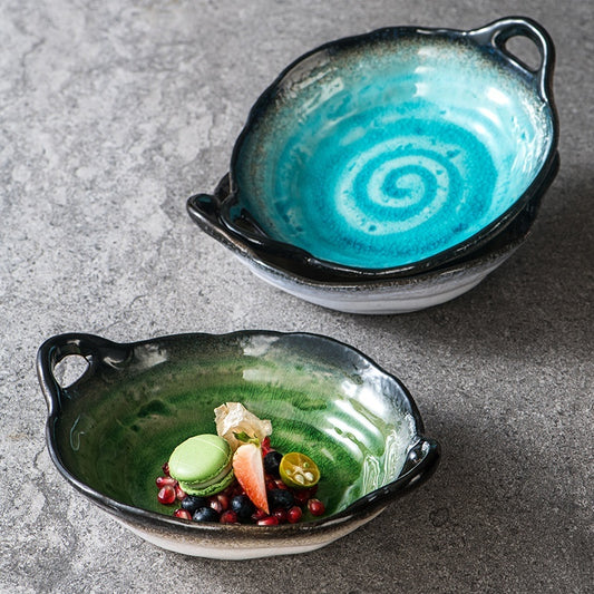Crackle Glaze Binaural Serving Bowl