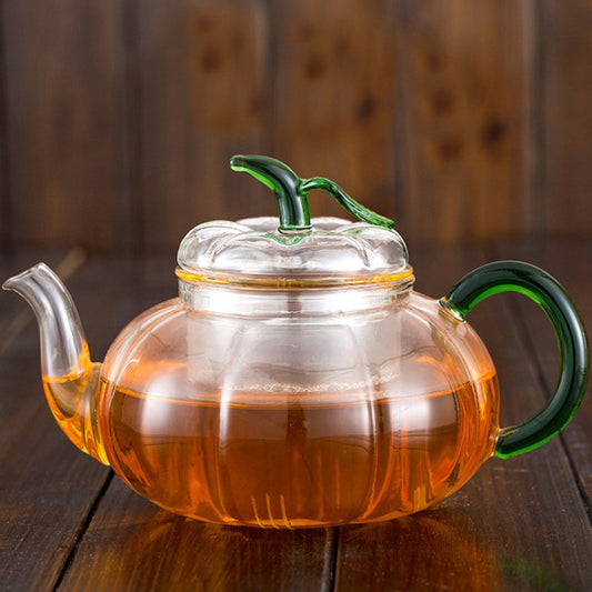Pumpkin Striped Glass Tea Pot